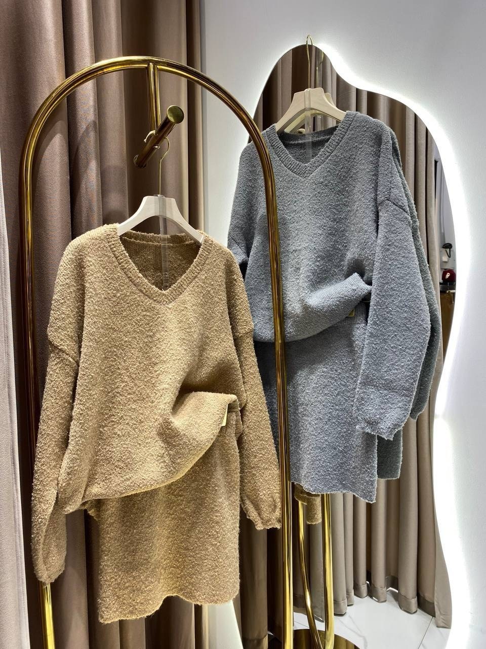 трикотажный костюм,юбка с кофтой оверсайз,теплый костюм с юбкой,трикотажный теплый костюм с юбкой,костюм женский whiteroom кд6 бежевый 42-48 ru