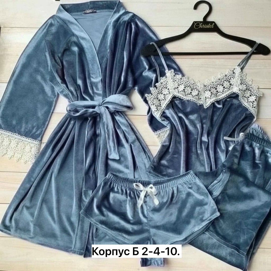 комплект пижама 4-ка бархат,комплект велюровый,пеньюар женский комплект велюр,домашний велюровый комплект,пижама комплект женская