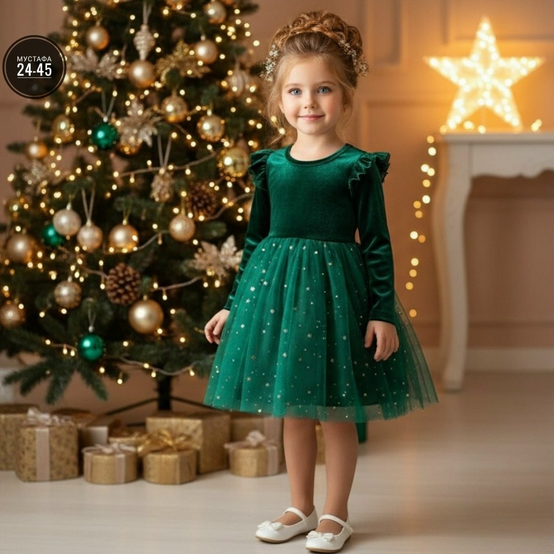 новогоднее платье,изумрудное платье для девочки,платье зеленое для девочки,платье принцессы,рождественское платье для девочек