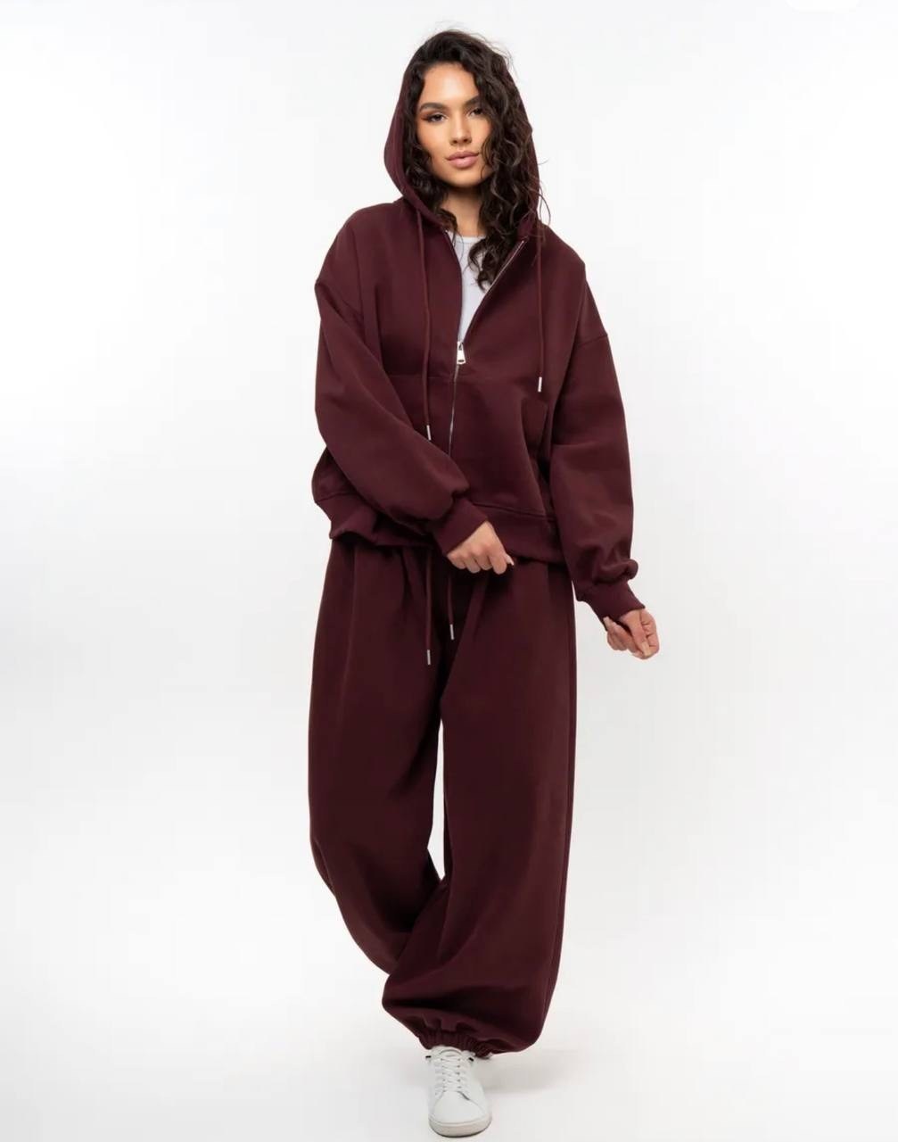 спортивный костюм на молнии без начеса оверсайз modern_girlie цвет графит,костюм оверсайз,костюм из футера графит женский,брюки из футера,широкие трикотажные брюки