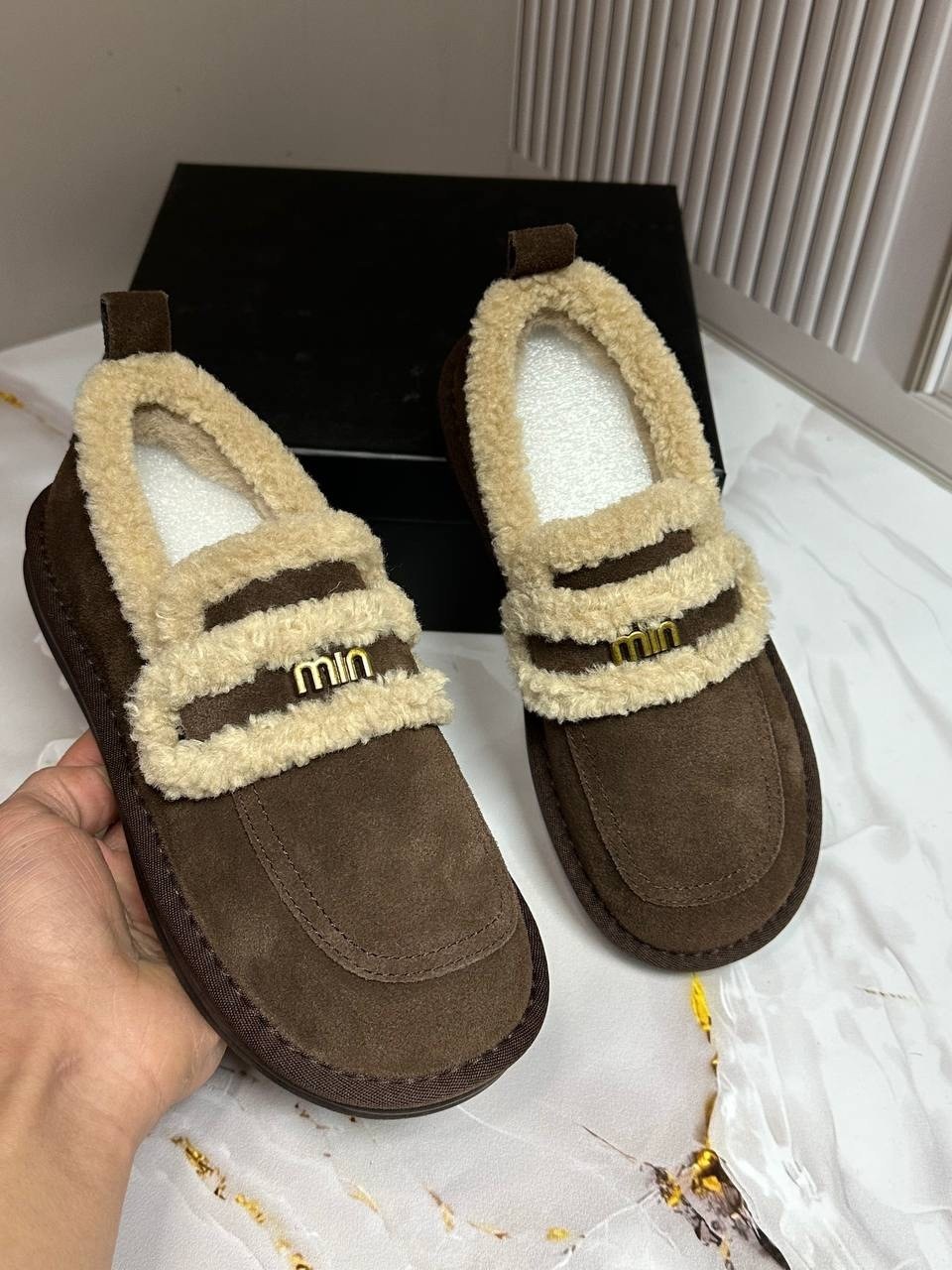 ,женская ,замшевые ботинки,туфли-лоферы женские prada a131233 замшевые зимние с мехом коричневые,женские зимние лоферы