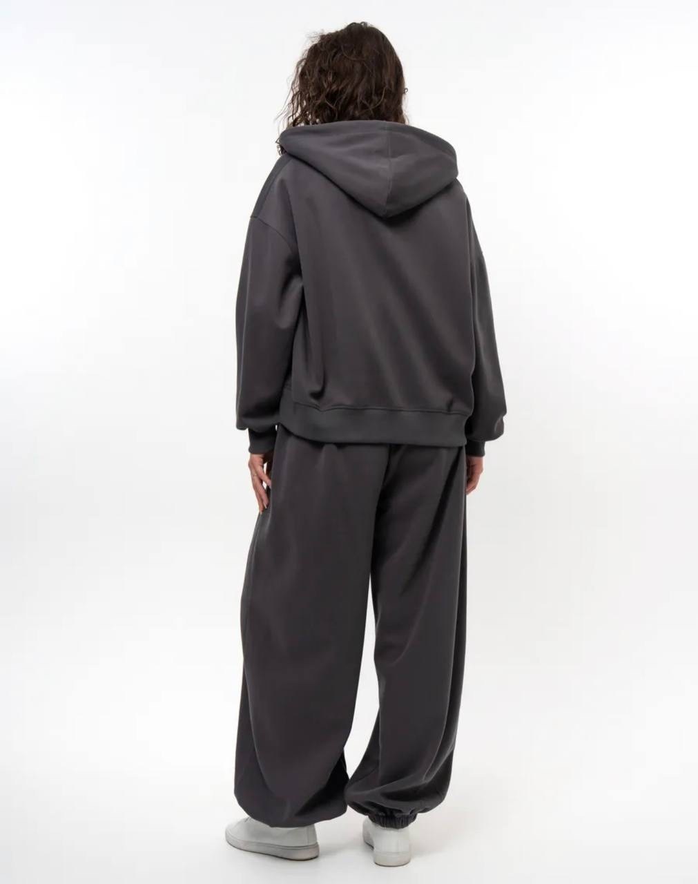 спортивный костюм на молнии без начеса оверсайз modern_girlie цвет графит,костюм оверсайз,костюм из футера графит женский,брюки из футера,широкие трикотажные брюки