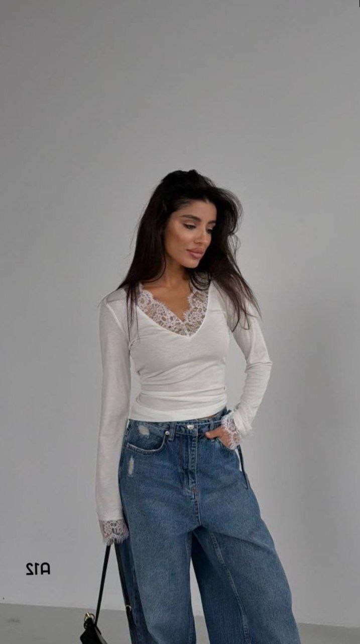 лонгслив с кружевом женский,кружевная блузка,кружевная блузка с v-образным вырезом,блузки,кружевная блузка с v-образным вырезом 9kxk2-43175-02 xhan