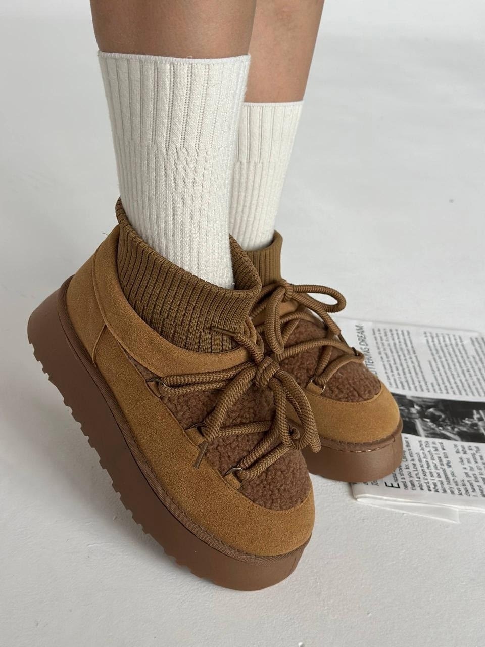 ,угги луноходы зимние из натуральной замши karida,угги женские, женская,зимние ботинки inuikii classic low platform коричневый