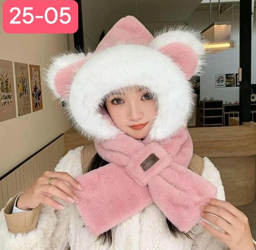 шапка с шарфом,зимние теплые шапки,плюшевая шапка,шапки с ушами,комплект шапка шарф