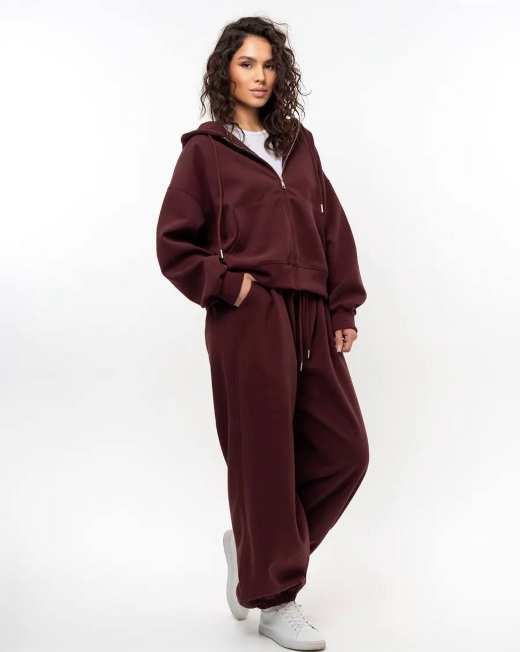 спортивный костюм на молнии без начеса оверсайз modern_girlie цвет графит,костюм оверсайз,костюм из футера графит женский,брюки из футера,широкие трикотажные брюки