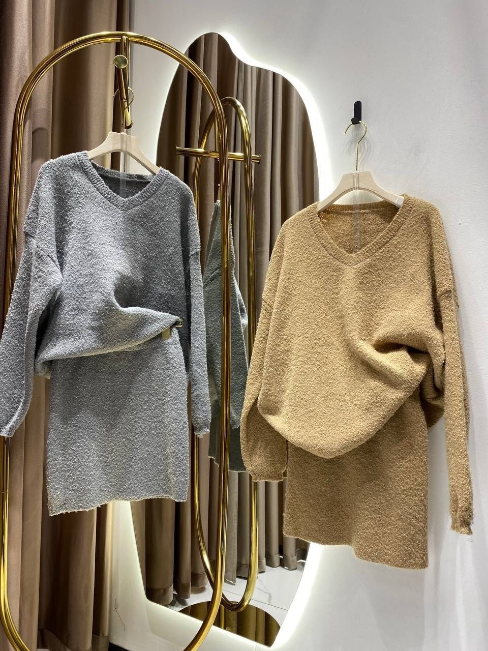 трикотажный костюм,юбка с кофтой оверсайз,теплый костюм с юбкой,трикотажный теплый костюм с юбкой,костюм женский whiteroom кд6 бежевый 42-48 ru