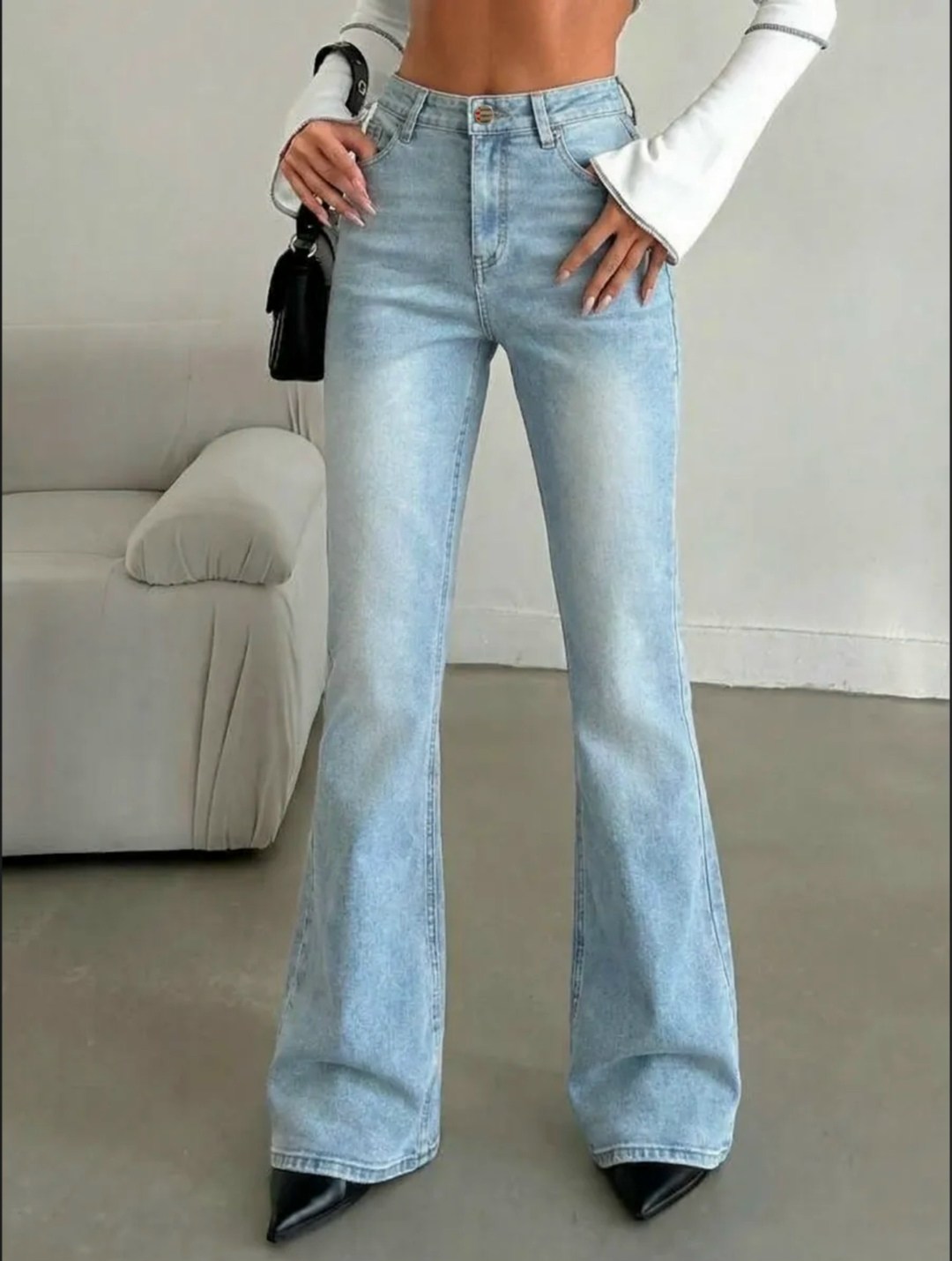 джинсы клеш женские,женские джинсы-клеш с высокой талией,джинсы клеш от колена широкие с высокой посадкой,женские джинсы,джинсы клеш от колена