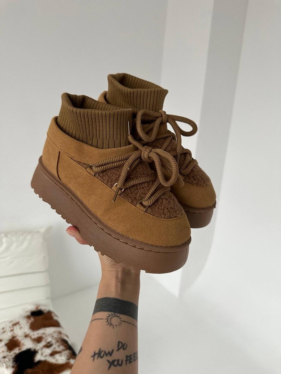 угги луноходы зимние из натуральной замши karida,,угги женские,зимние ботинки inuikii classic low platform коричневый, женская