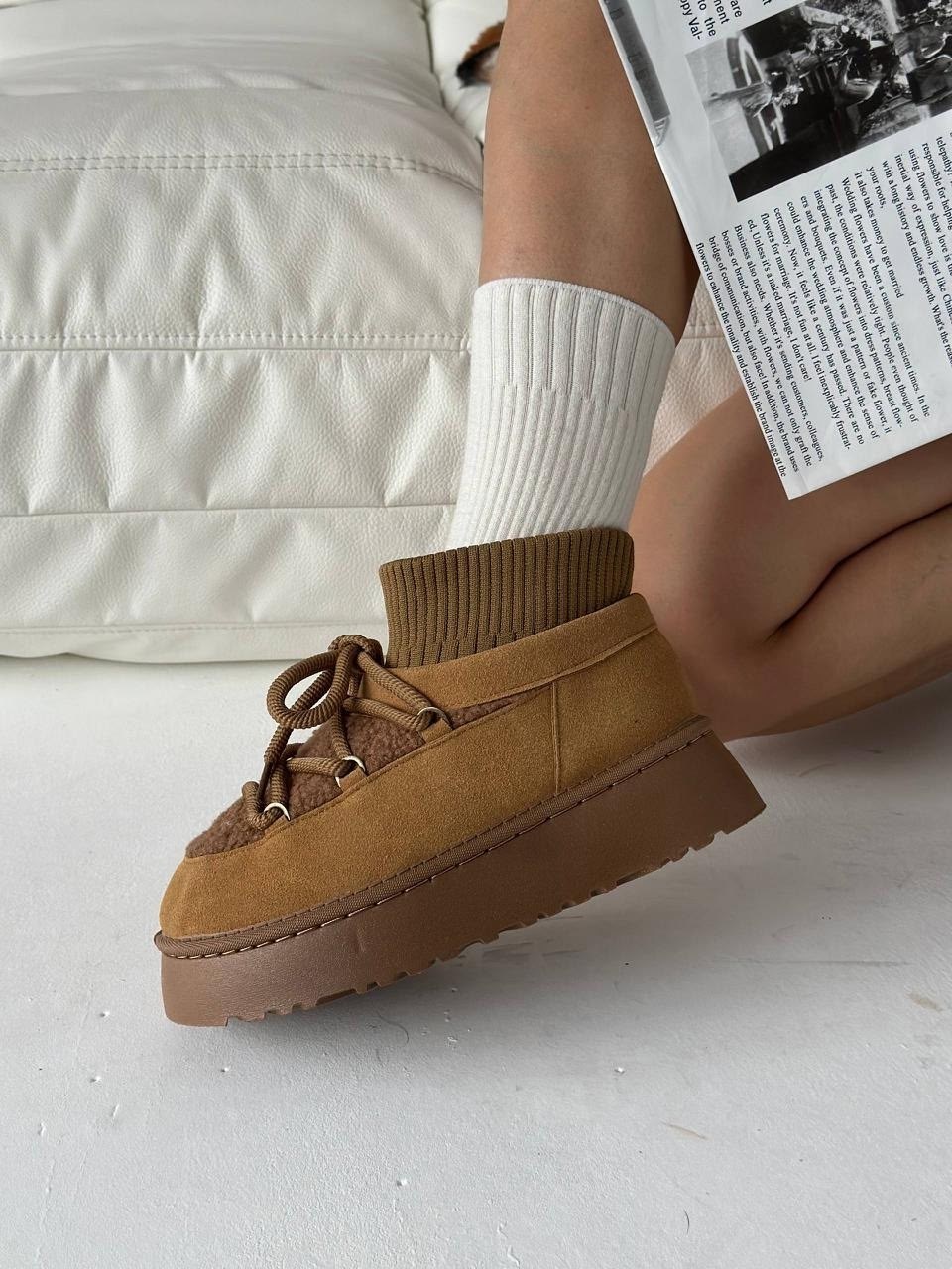 угги луноходы зимние из натуральной замши karida,,угги женские,зимние ботинки inuikii classic low platform коричневый, женская