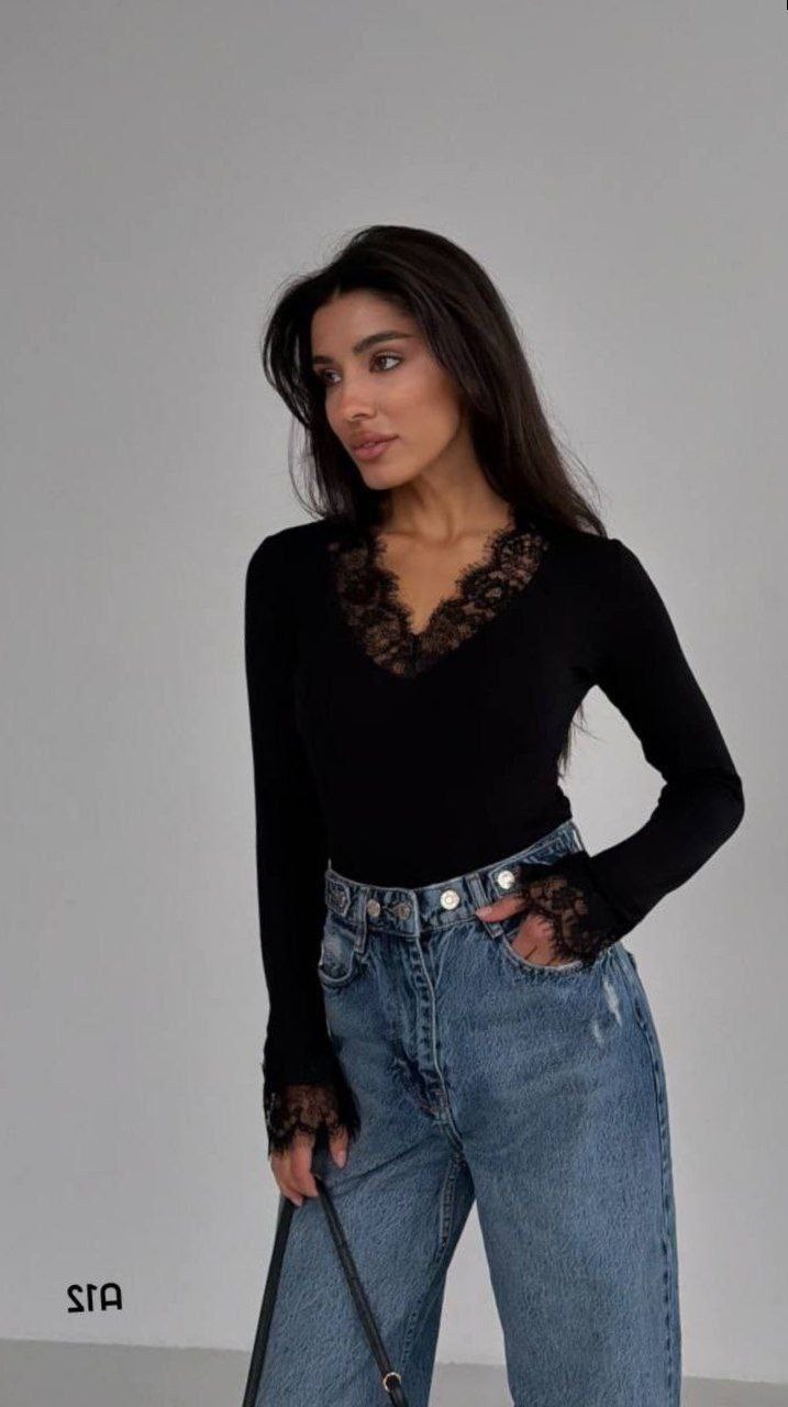 лонгслив с кружевом женский,кружевная блузка,кружевная блузка с v-образным вырезом,блузки,кружевная блузка с v-образным вырезом 9kxk2-43175-02 xhan