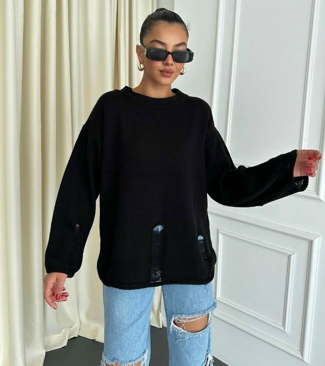 джемпер с дырками,рваный джемпер оверсайз,свитер с дырками,рваный свитер,вязаная кофта