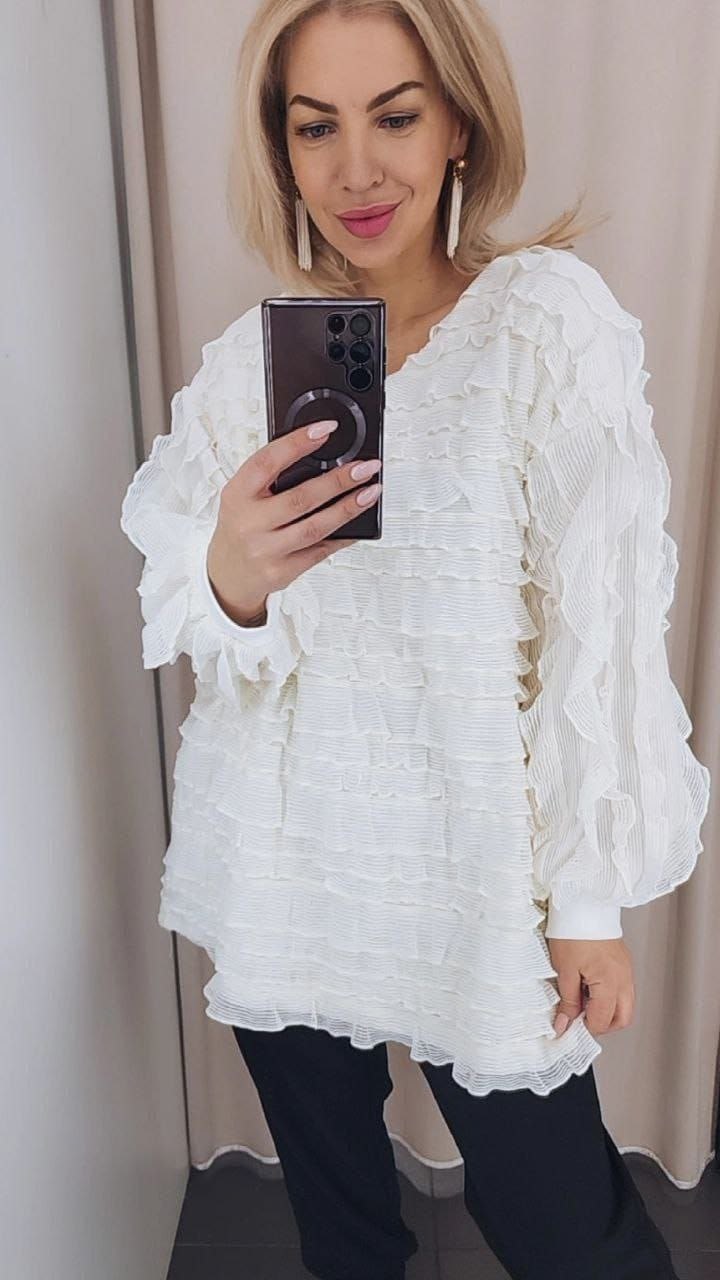блузка с оборками,блузка с рюшами,белая блузка в стиле бохо "тая" с рюшами,блуза,блузка женская с оборками