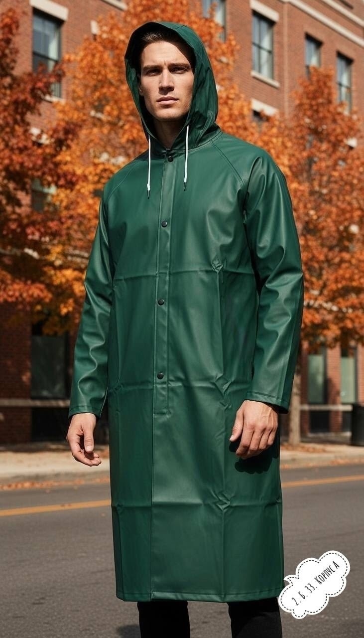 плащ дождевик,плащ влагозащитный,плащ дождевик мужской,плащ влагозащитный (нейлон с пвх покрытием) цв.т.зеленый р. xl,плащ непромокаемый