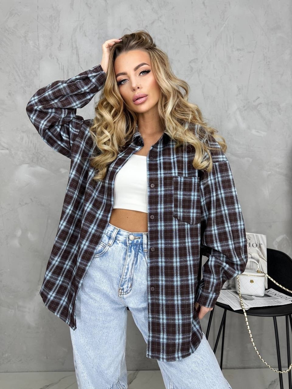 рубашка в клетку оверсайз на кнопках,рубашка женская в клетку оверсайз,рубашка в клетку оверсайз на кнопках golubkova,женская рубашка в клетку,рубашка в клетку