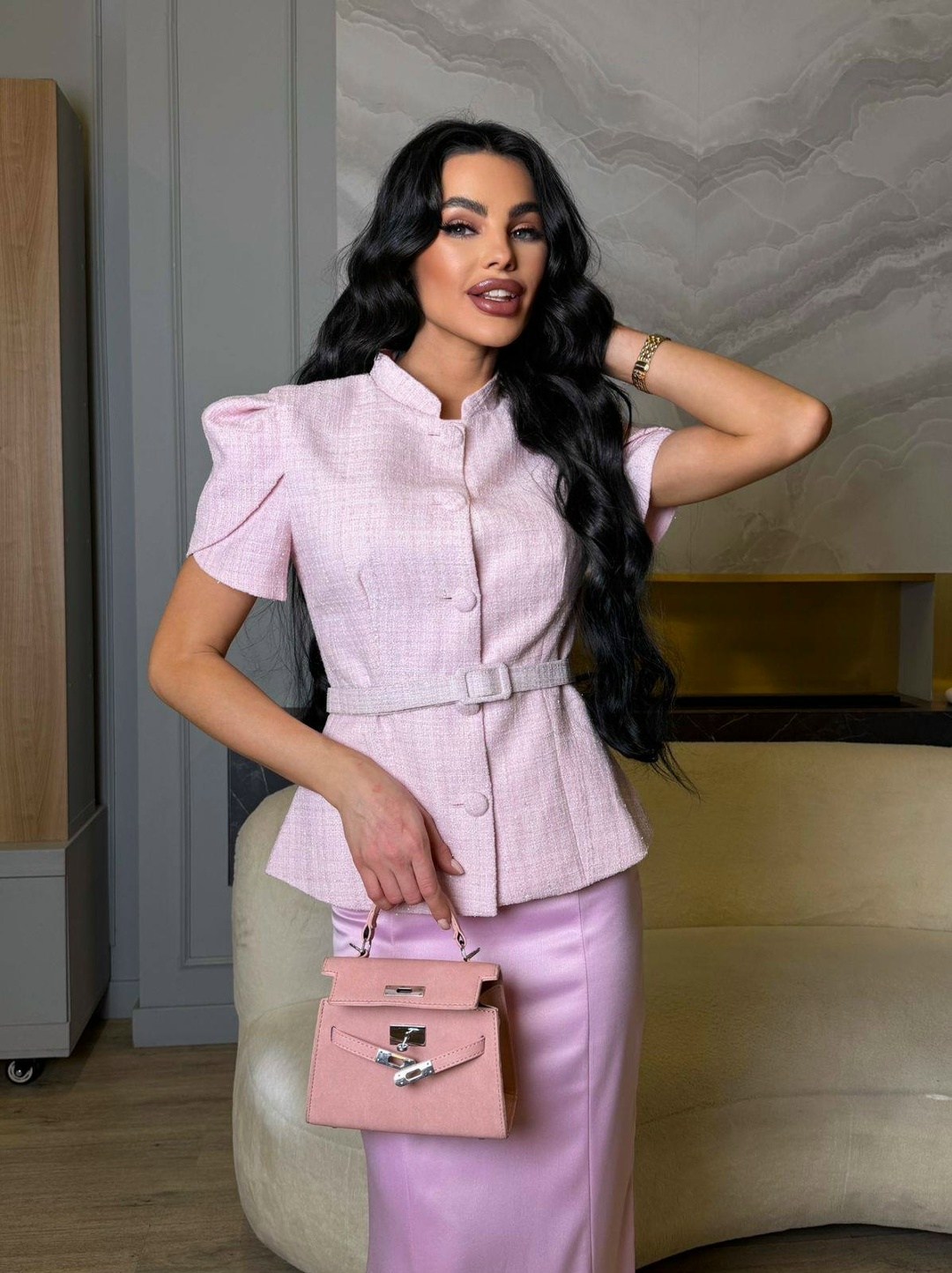 розовый женский костюм и юбка,атласное платье,элегантный вечерний женский костюм с блузой и юбкой в стиле романтик,костюм с юбкой,женский костюм