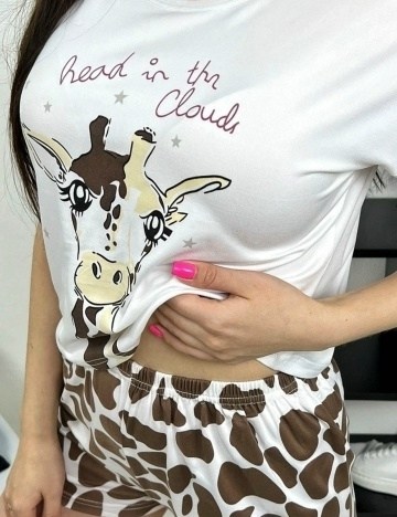 женские пижамы,пижамы женски,пижама,женский домашний костюм 4504 "надпись+жираф" розовый,пижамы домашние