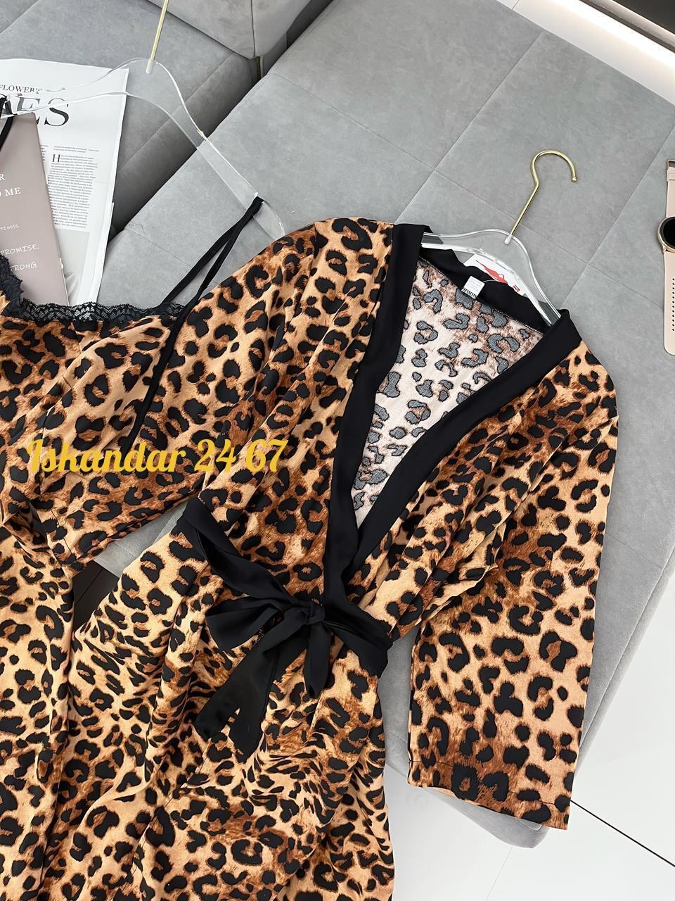 леопардовый халат,пеньюар женский халат,пеньюар комплект халат,леопардовый пеньюар,пеньюар комплект