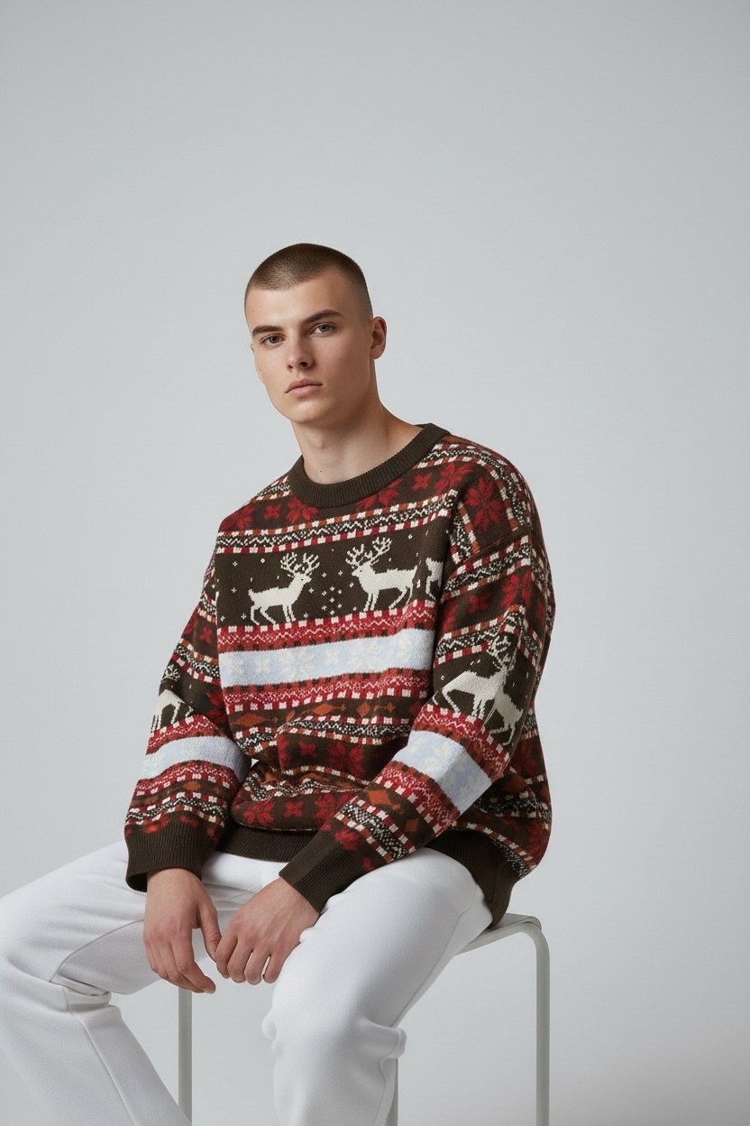 свитер новогодний,джемпер,свитер,свитер с оленями sc7 мужской,мужской свитер с оленем