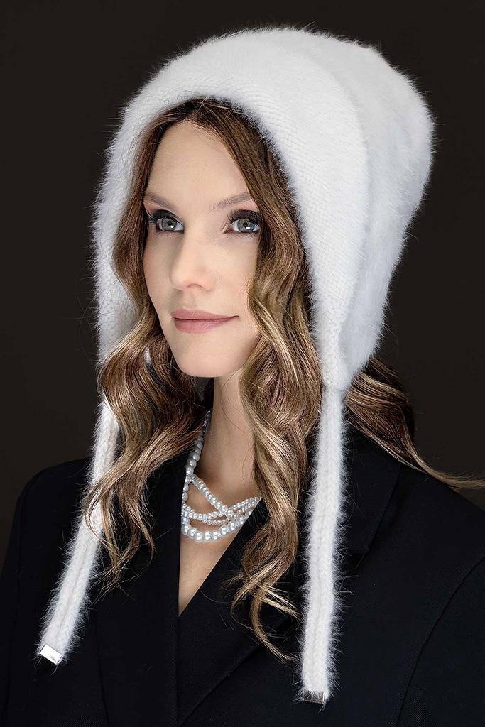 капор-капюшон вязанный из ангоры,капор из ангоры спицами,шапка из ангоры,шапка из ангора раббит,капор из пуха норки