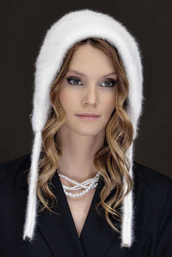 капор-капюшон вязанный из ангоры,капор из ангоры спицами,шапка из ангоры,шапка из ангора раббит,капор из пуха норки