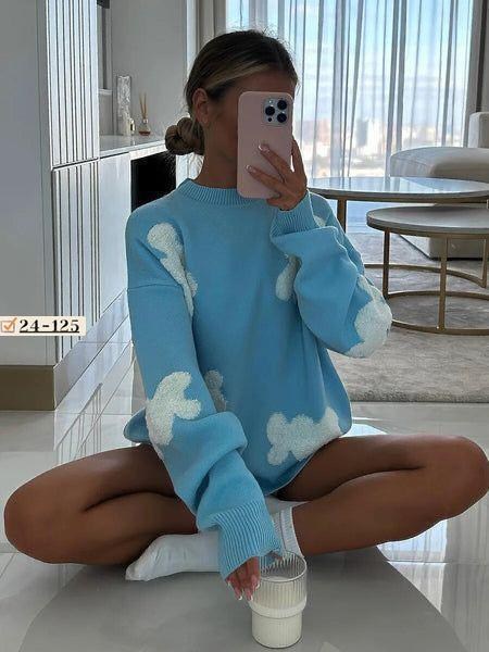 свитер облачко,свитер туника вязаный оверсайз,свитер оверсайз облака,свитер с облаками,свитер