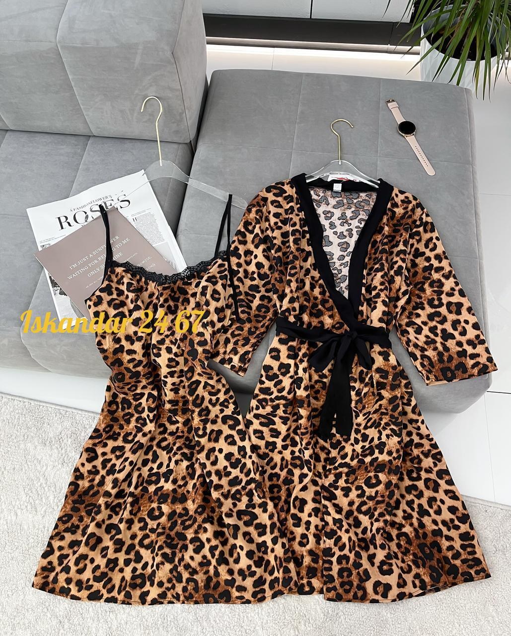 леопардовый халат,пеньюар женский халат,пеньюар комплект халат,леопардовый пеньюар,пеньюар комплект