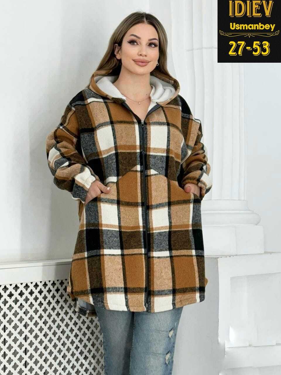 рубашка теплая с капюшоном,рубашка с капюшоном,худи оверсайз теплая в клетку удлиненная roza fashion,рубашка оверсайз теплая в клетку,куртка женская