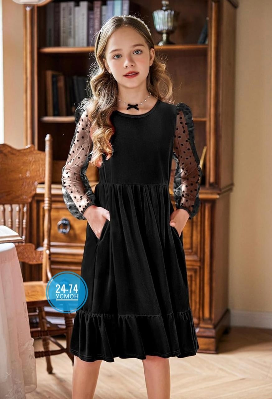 платье для девочки,черное платье для девочки,велюровое платье для девочки,бархатное платье для девочки,черное платье для девочки подростка