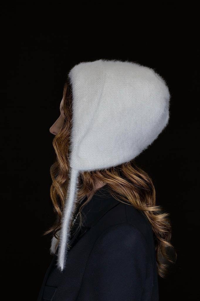 капор-капюшон вязанный из ангоры,капор из ангоры спицами,шапка из ангоры,шапка из ангора раббит,капор из пуха норки