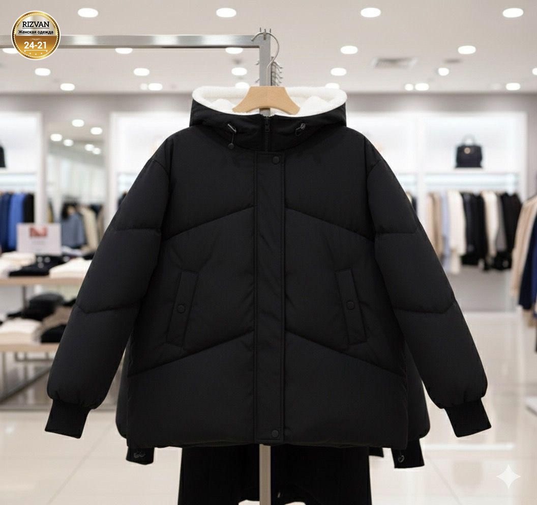 куртка зимняя оверсайз с капюшоном короткая miss evulia,куртка зимняя женская,куртка-пуховик женская зимняя свободная с капюшоном в корейском стиле,зимняя толстая теплая куртка-пуховик с воротником-ст