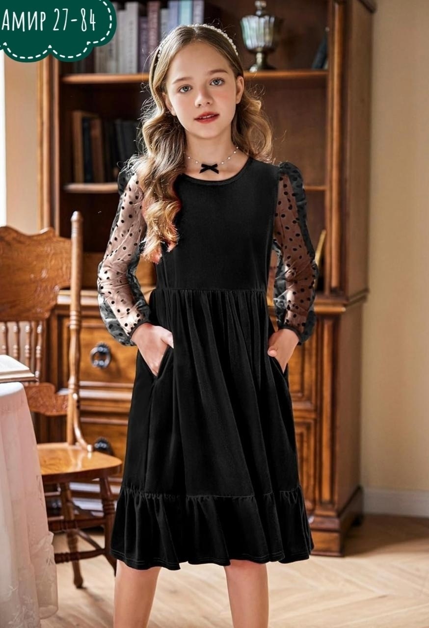 платье для девочки,черное платье для девочки подростка,бархатное платье для девочки,платье для девочек подростков,платье велюровое нарядное бушон