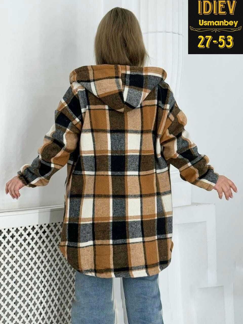 рубашка теплая с капюшоном,рубашка с капюшоном,худи оверсайз теплая в клетку удлиненная roza fashion,рубашка оверсайз теплая в клетку,куртка женская
