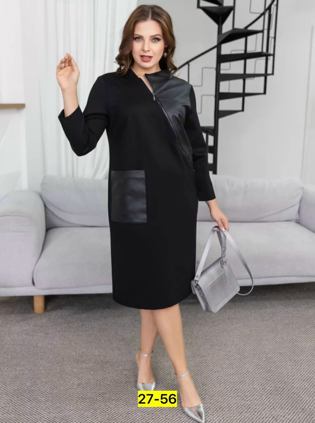 трикотажное платье миди,платье экокожа,трикотажное платье,платье со вставками из экокожи на полную женщину,платье женские