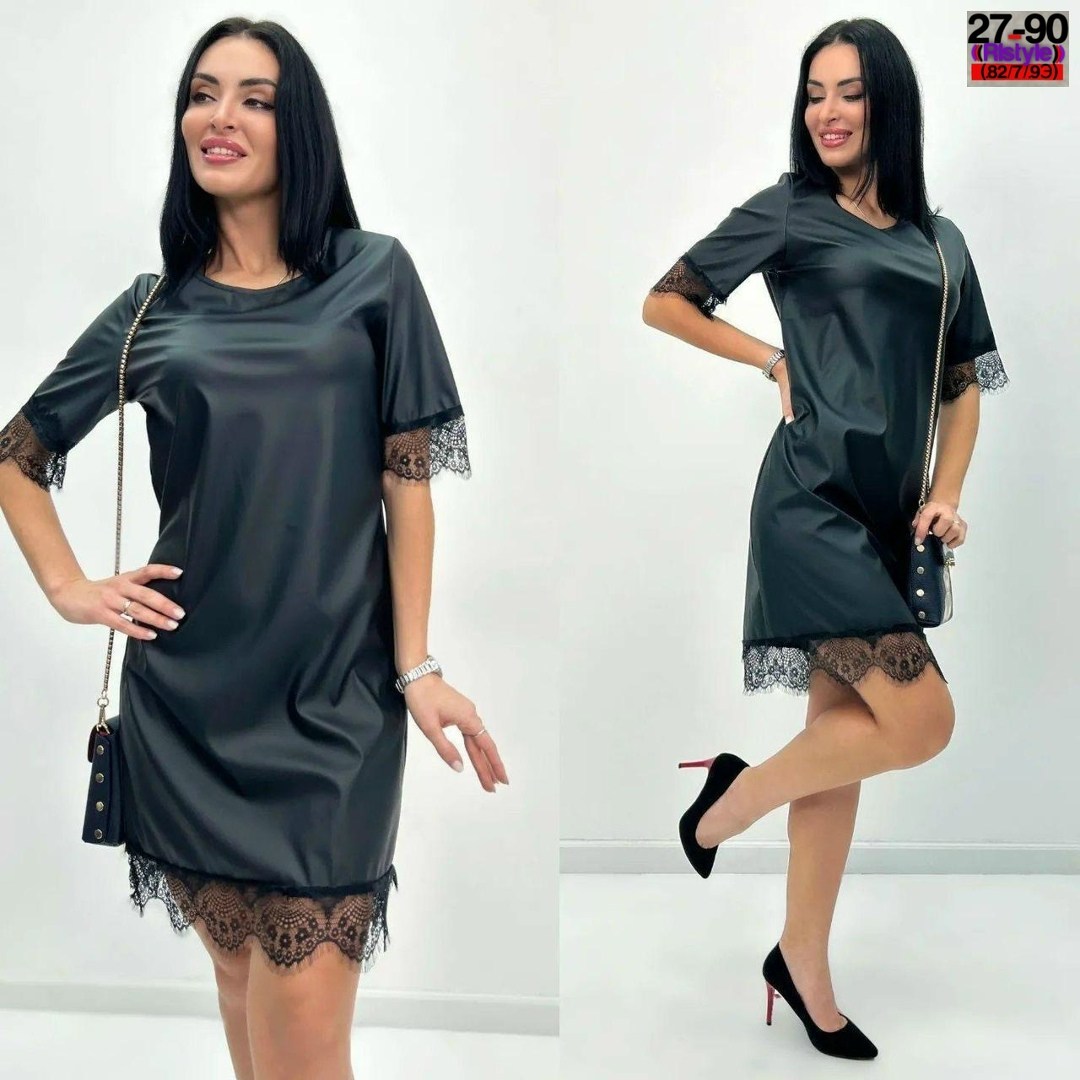 платье женское,платье женское выполнено под экокожу,платье черное,платье женское черное,платье из экокожи для полных женщин