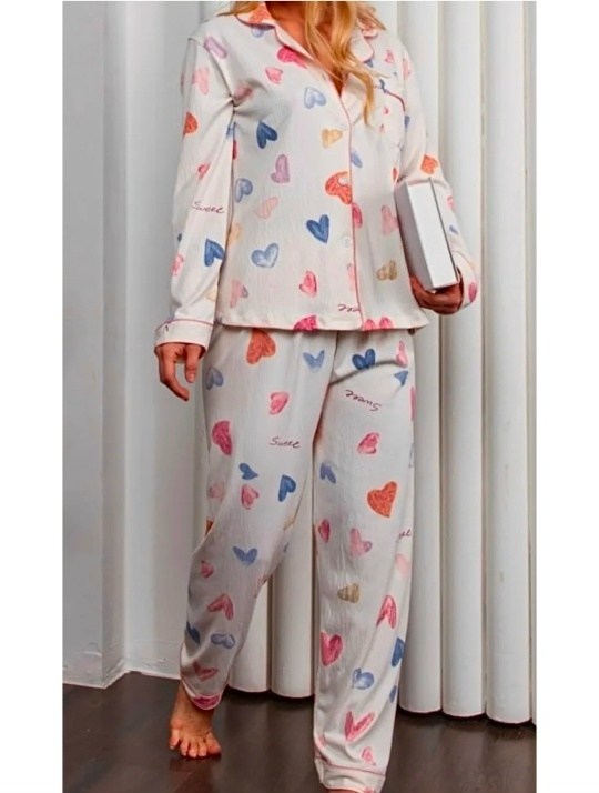 женская пижама,пижама со штанами и рубашкой с сердечками,пижама для женщин,пижама,пижама домашний костюм