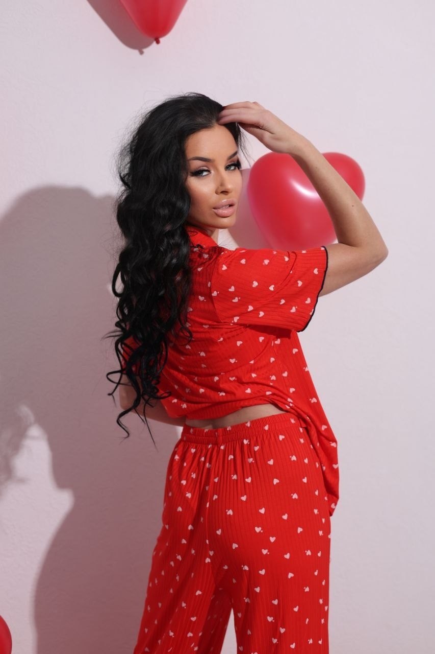 пижама женская,костюм для дома,красная пижама женская,комплект пижама,пижама