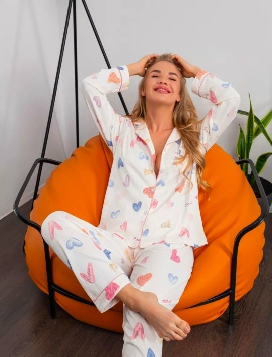 женская пижама,пижама со штанами и рубашкой с сердечками,пижама для женщин,пижама,пижама домашний костюм