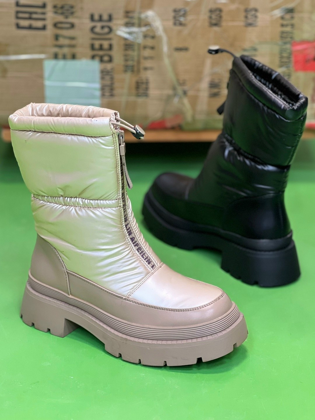 дутики женские,дутики,,зимние ботинки с натуральным мехом e82-1 бежевые,дутики зимние женские