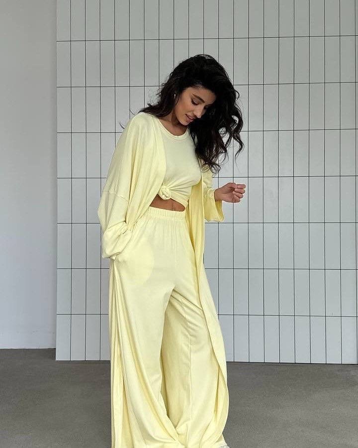 костюм тройка женский,костюм тройка: кардиган, топ, брюки палаццо (плотный хлопок),костюм тройка женский летний,костюм пижама,костюм с брюками палаццо