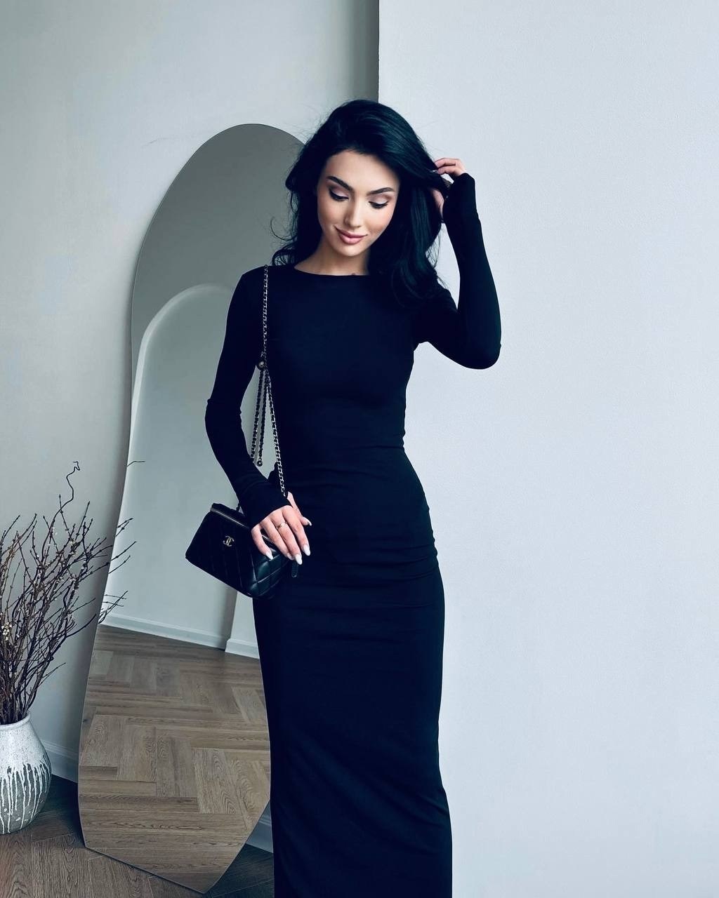 черное платье,платье с длинным рукавом женское,платье,женское облегающее платье,лапша платье обтягивающее длинное