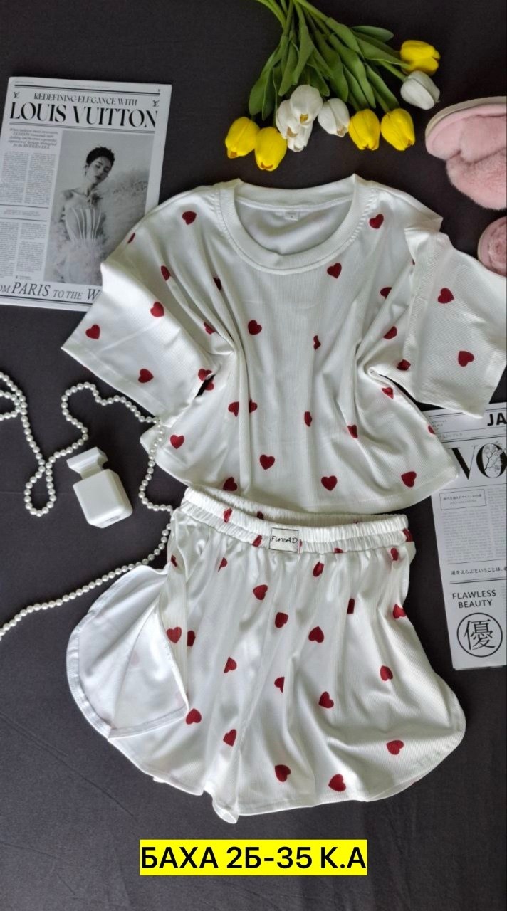 пижама женская,пижама женская с шортами,пижама,пижама в сердечко женская,пижама женская топ