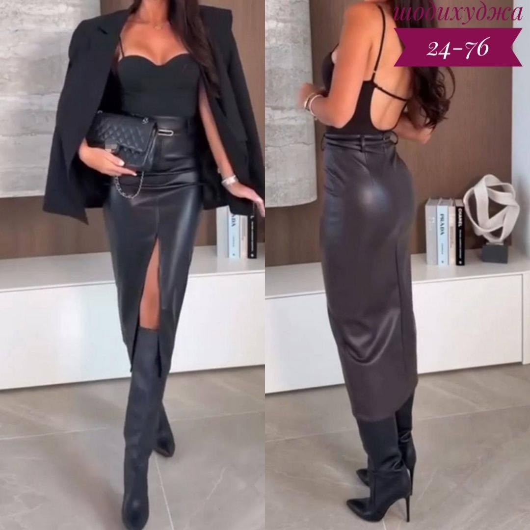 юбка кожаная с разрезом,кожаная юбка,женская кожаная юбка,кожаная юбка миди с разрезом,кожаная юбка-миди с разрезом спереди