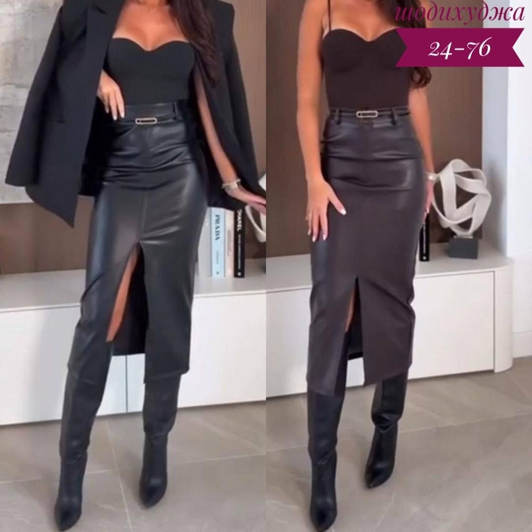 юбка кожаная с разрезом,кожаная юбка,женская кожаная юбка,кожаная юбка миди с разрезом,кожаная юбка-миди с разрезом спереди