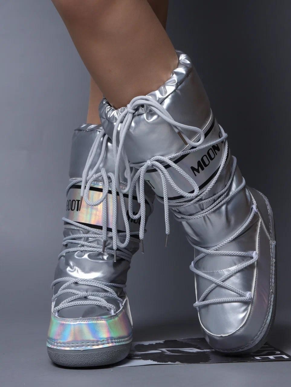 луноходы moon boot,ботинки moon boot,сапоги moon boot,moon boot дутые сапоги icon с эффектом металлик,зимние ботинки moon boot