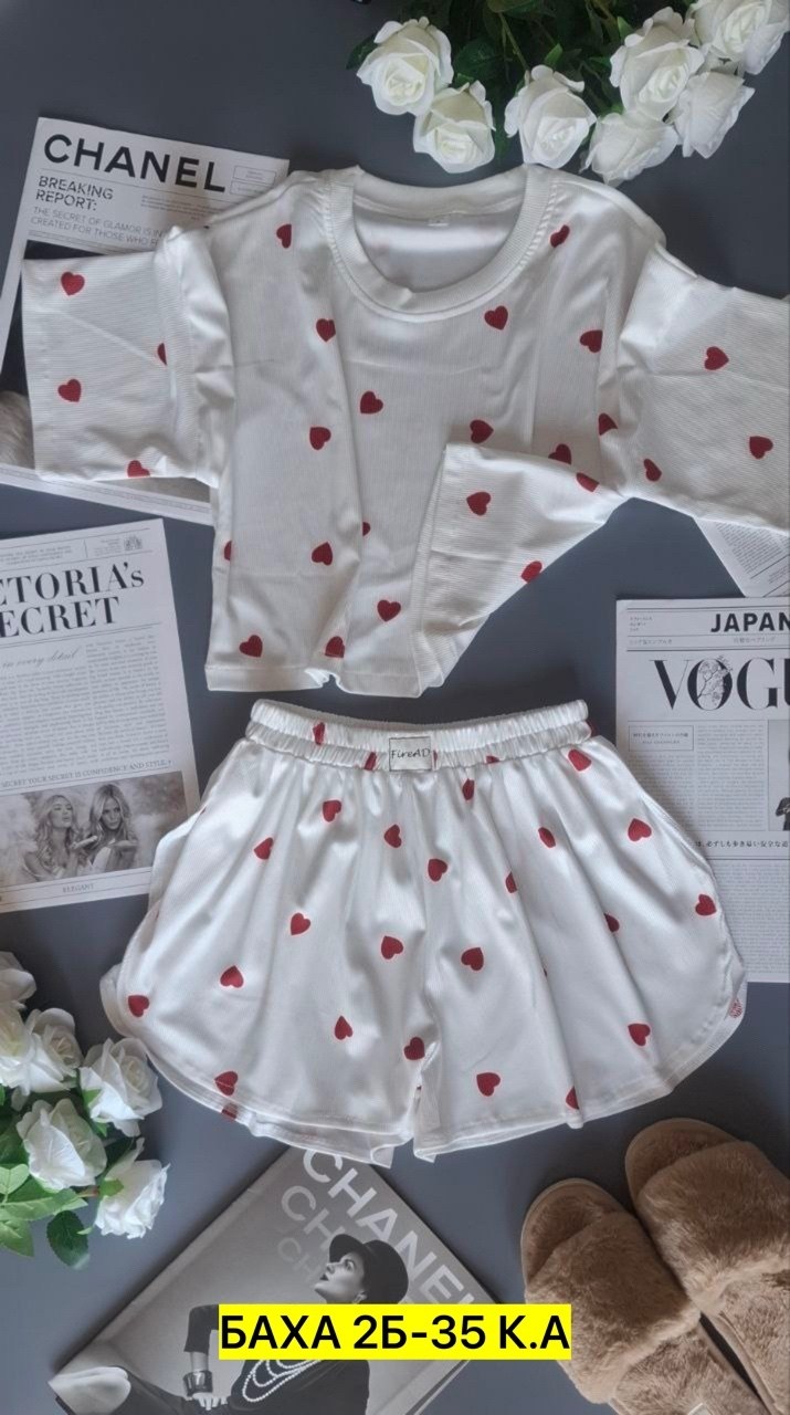 пижама женская,пижама женская с шортами,пижама,пижама в сердечко женская,пижама женская топ