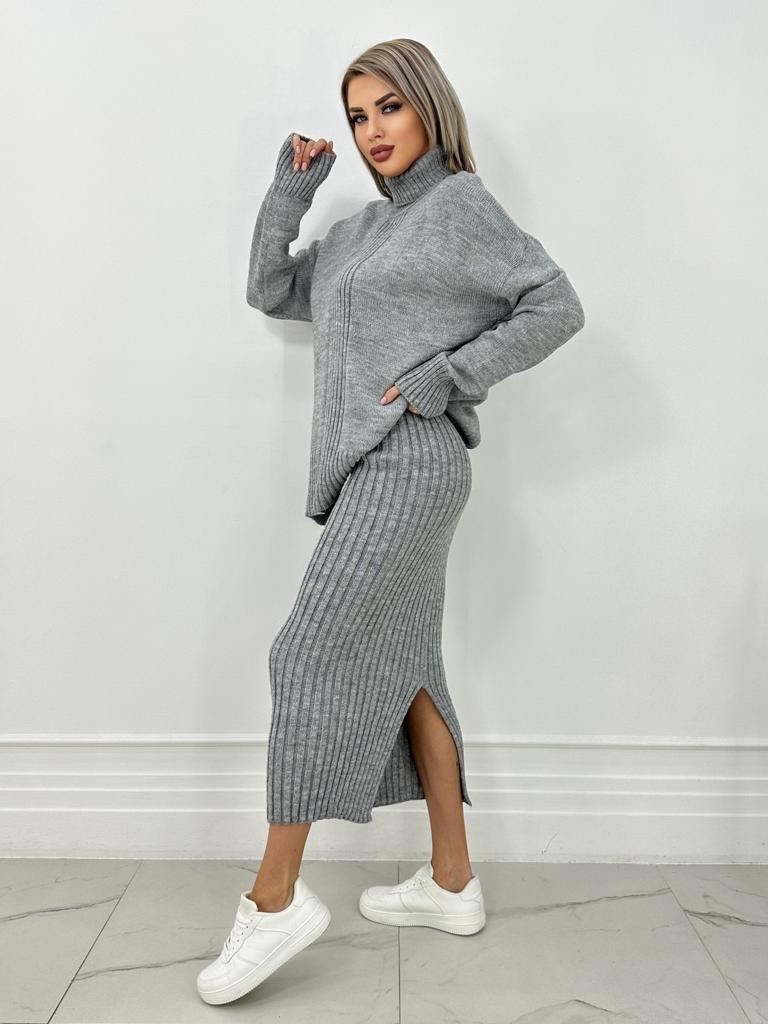 женский трикотажный костюм с юбкой,женский костюм серый,костюм с юбкой трикотажный,женский трикотажный костюм с юбкой арт. 706503,трикотажный костюм