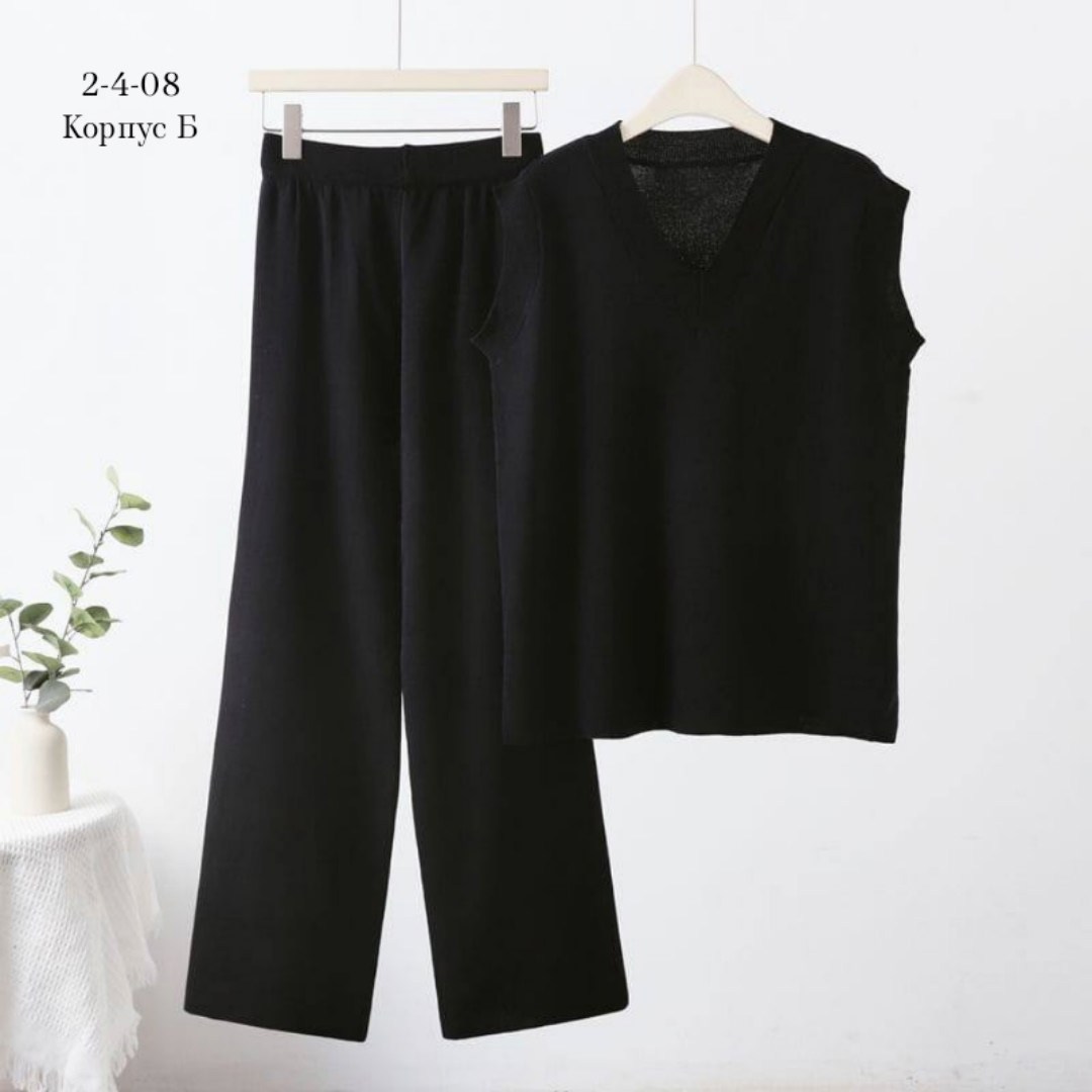 женский трикотажный костюм из двух предметов,женский трикотажный костюм,костюм трикотажный,женский вязаный жилет,трикотажные брюки