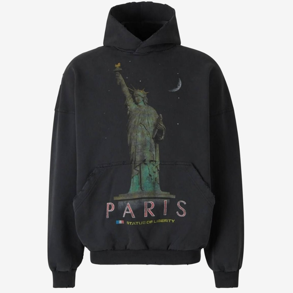 balenciaga худи paris liberty с эффектом потертости черный,худи balenciaga,худи balenciaga paris,худи баленсиага,толстовка balenciaga