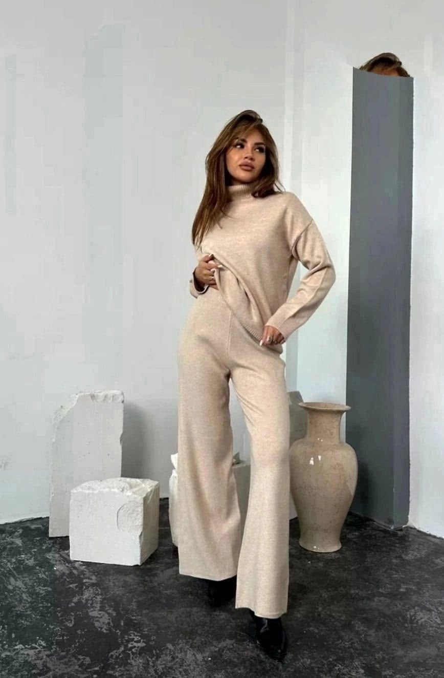 женский трикотажный костюм,вязаный костюм женский,кашемировый брючный костюм,костюм бежевый,трикотажный костюм